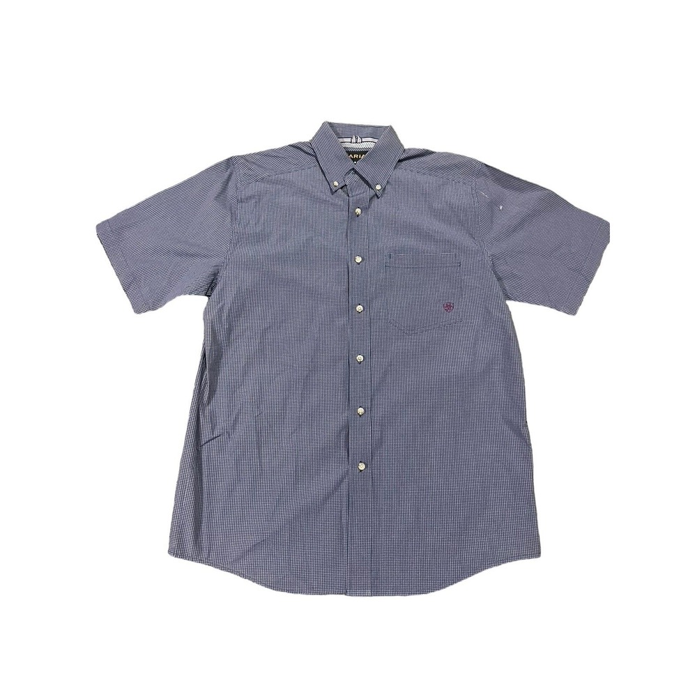 Ariat Pro Series Mens Shirt M Short Sleeve Blue Plaid Button Down Ventilated